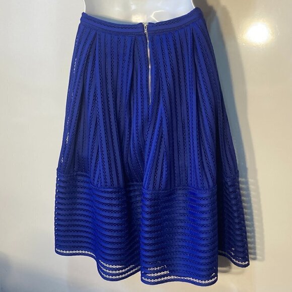 Soprano SZ M dressy sapphire blue print striped mesh unique flare skirt - Picture 4 of 8
